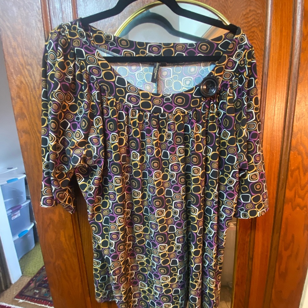 Susan Lawrence Brown and Orange Smocked Blouse